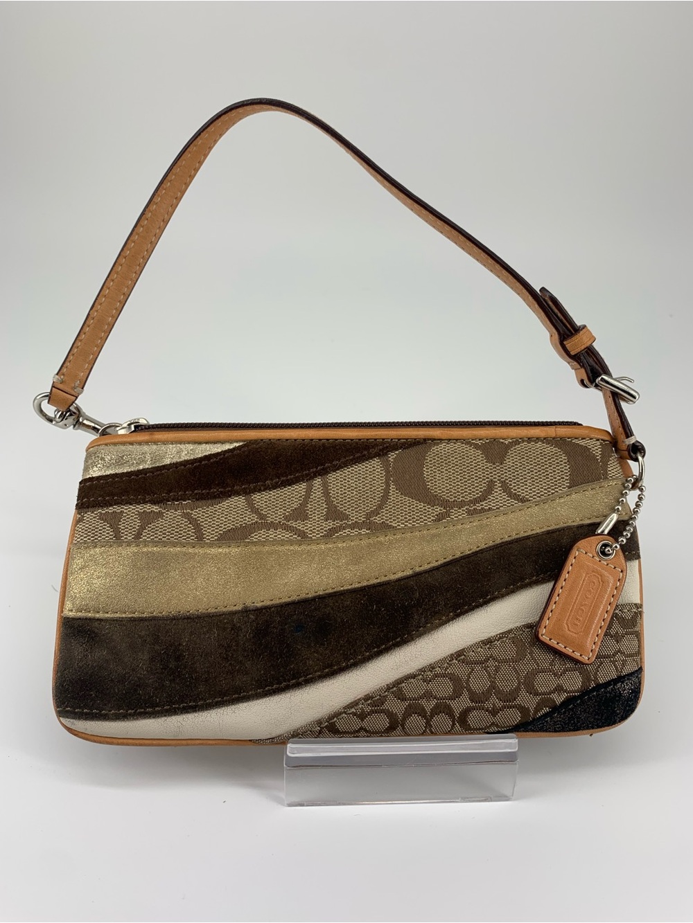 Coach Wave Patchwork Wristlet – Suede, Metallic Leather & Signature Jacquard - Picture 2 of 9